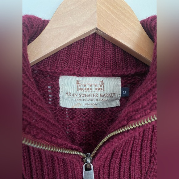 ‎‎Aran Crafts Merino‎ Wo‎ol Cable Knit Aran Sweater Troyer Claret Size Medium - Picture 4 of 11